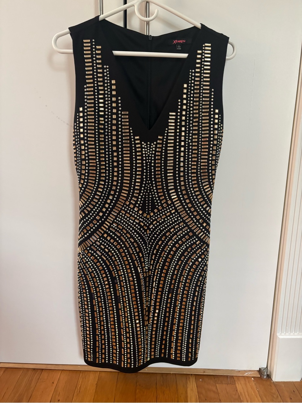 Xtaren Black Mini Dress with Gold Stud Detailing